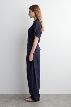 COS Women's Pantaloni Barrel In Cotone Con Pieghe in Blu