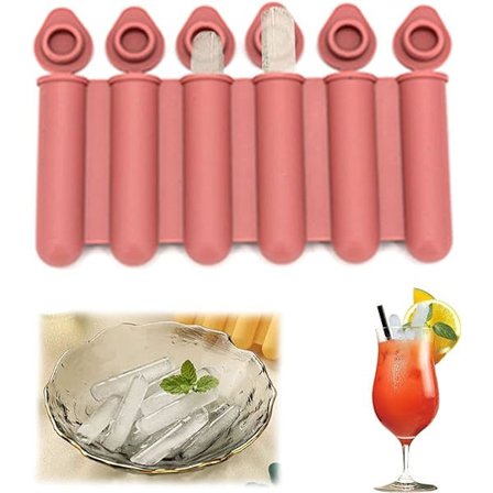 Mini isformar i silikon med lock (röd), smala och långa, lätta att trycka och stå, för att göra 6 flaskor vatten, lämpliga för att fylla flaskor