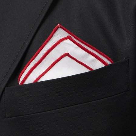 Witte pochet met karmozijnrode randen voor mannen - Pochetten met effen kleur