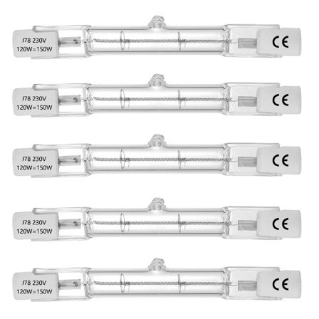 Halogenrør, R7S sokkel, T3 halogenrør lampe, 230V, 120W, 78mm, varmhvit - 2800K (5 stk)