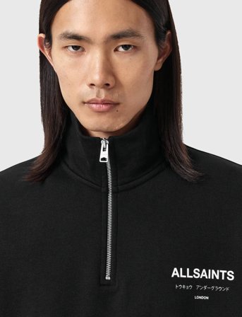 AllSaints Underground Half Zip - Black - M