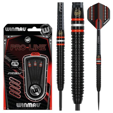 Winmau Pro Darts 21-26g - Steel Tip Darts, 90% Tungsten, Red/Black, Prism Flights, Grooved Barrel