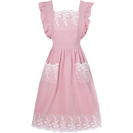 Vintage Aprons for Women with Pockets Cute Lace Ruffle Adjustable Apron for Cooking Kitchen Baking Gardening
