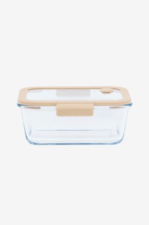 Pebbly - Rektangulær glassbeholder med glasslokk og vakuumhette - 460 ml - Transparent - Oppbevaringsbokser - Fra Homeroom