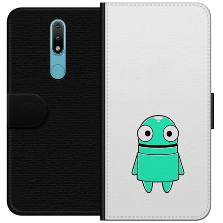 Kompatibel Tegnebogsetui til Nokia Nokia 2.4 Turkis tegneseriefigur med store øjne og en glad personlighed i enkel illustration