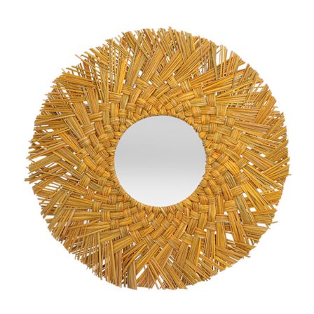 Olki punottu ripustettava peilikoriste retro pohjoismainen tyyli pyöreä käsin kudottu peili keltainen kulta