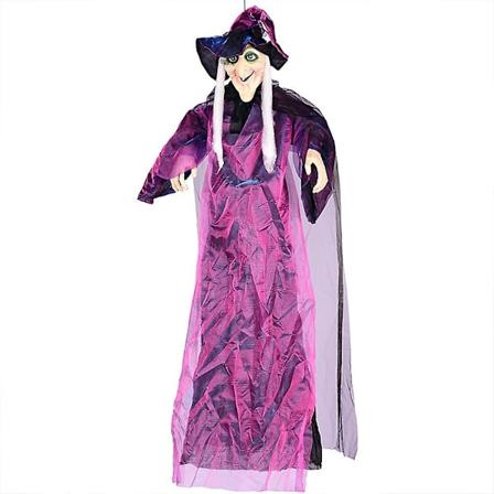 Halloween-riipusnoita LED-silmillä ja aaveäänellä Halloween-koriste ääniaktiivinen Halloween-noitakoristeet