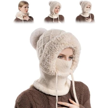 3-in-1 pipo naisille, lämminvuorattu talvihuivi-maskisetti, paksu pehmovuorattu talvipipo-balaclava