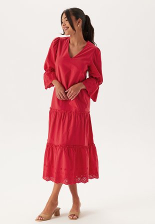 Happy Holly Broderie Anglaise Long Dress Red 32/34