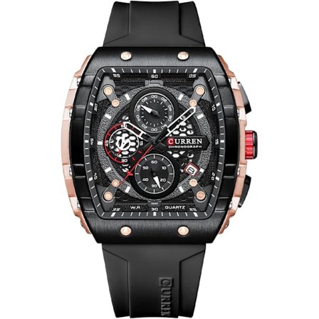 Herr Chronograf Klockor Fyrkantig Stor Urtavla med Gummiband Självlysande Vattentät Datum Analog Quartz Klocka