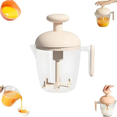 Beige Push-Action Multi-Blade Håndpiskeris - Ergonomisk Semi-Automatisk Mixer til Æg, Fløde, Pandekagedej & Mælkeskummer