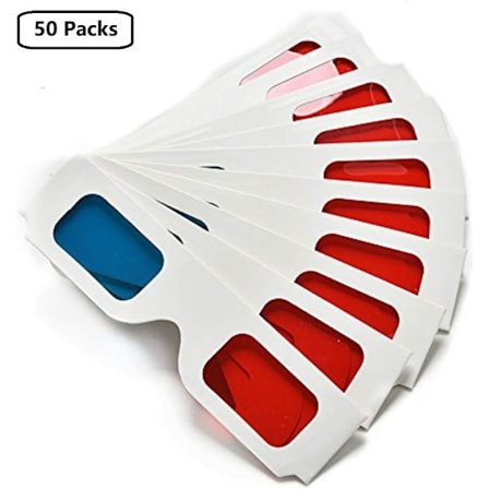 3D-briller i papir, rød og cyan anaglyf, hvit pappramme, 5