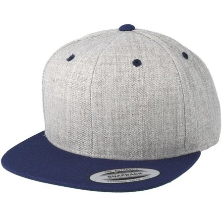 Yupoong - Grå snapback Keps - Classic Heather Grey/Navy Snapback @ Hatstore