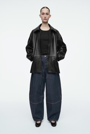 COS Women's Western Barrel-Leg Raw Denim Trousers in Blue