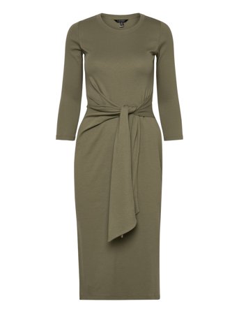 Lauren Ralph Lauren Tie-Front Cotton-Blend Crewneck Dress - Green - M