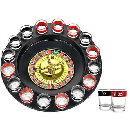 Party Roulette spil + glas 16 stk
