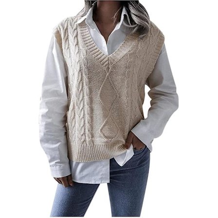 Acsergery Dame Genser Vest Vester Ensfarget V-hals Ermeløs Ribbestrikket Genser Gilets Gave