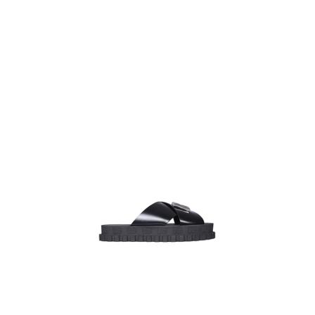 Dolce & Gabbana, Crossover-Strap Slides With Maxi Logo Zwart, Heren, Maat:41 EU
