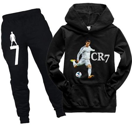 CR7 Ronaldo Painettu Harjoituspuku Lapsille Pojille Tyt ille Huppari Urheilupuku Musta Musta-Xin Black 150cm