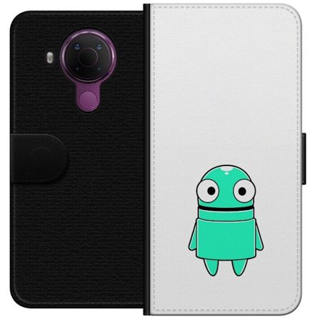 Kompatibel Tegnebogsetui til Nokia Nokia 5.4 Turkis tegneseriefigur med store øjne og en glad personlighed i enkel illustration