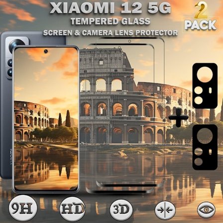 2-Pack XIAOMI 12 Skærmbeskyttelse & 2-Pack linsebeskyttelse - Hærdet Glas 9H - Super kvalitet 3D