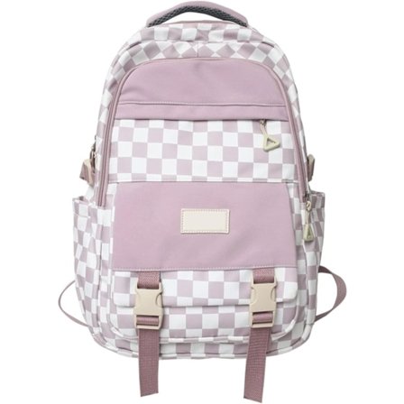 Nylon ryggsekk, rutete skolesekk, student skolesekk, reisesekk stor kapasitet student skolesekk (Farge: Lilla, Størrelse: En størrelse) lilla