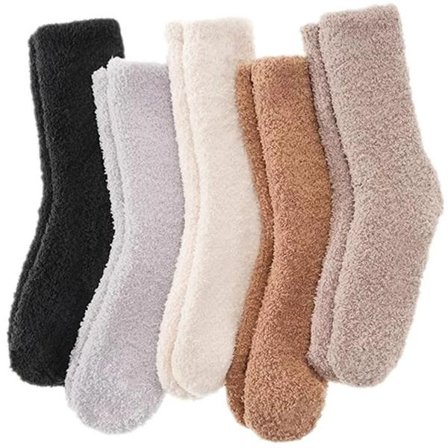 Sokker - 5-par pakke - Tykke koralfleece sokker - Vintervarme sokker - Størrelser 35-40 - Loungesokker - Knæhøje sokker