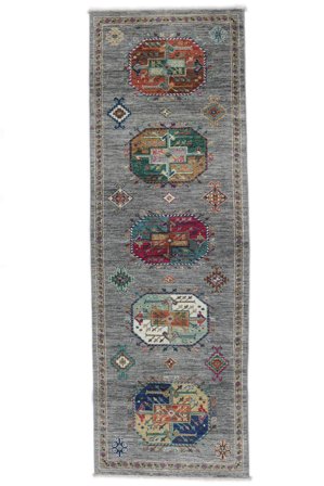 Handgeknüpft Shabargan Teppich 83X250 Dunkelgrau/Schwarz