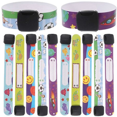 Certified Reusable Kids ID Wristbands, Made of PVC, Suitable for Children's Parties, 12 Pieces