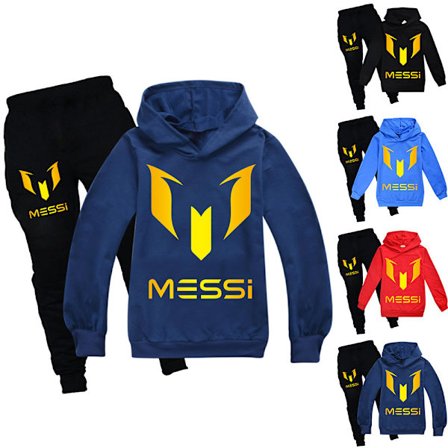 Børne Messi Forår Efterår Træningsoverallsæt Hoodie Sweatshirt T-shirt + sweatpants Sort V .