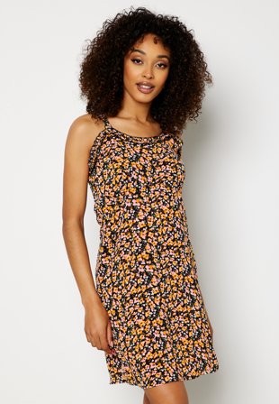 JDY Nolia Ruffle Strap Dress Black AOP:PASTEL FLO Klær