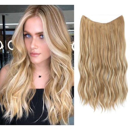 Halo Hair Extensions Osynlig tråd Vågigt lockigt långa syntetiska hårstycken för kvinnor Justerbart pannband 22H613 24 inch