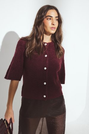 NA-KD - Boucléstrikket kortermet cardigan - Gensere - Lilla - XS