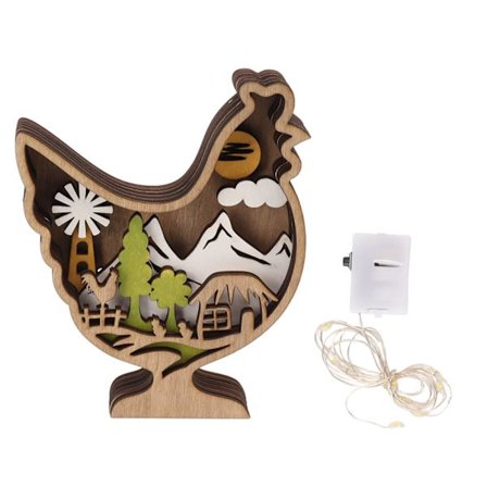 Trekylling i tre med lys - 3D hullet håndskåret trekyllingstatue - Ornament til påske