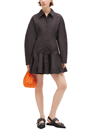 GANNI Stretch Cotton Buttoned Mini Dress Klänningar Dam Svart 36
