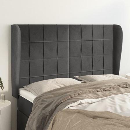 Vidaxl Huvudgavel Med Kanter Mörkgrå 147x23x118/128 Cm Sammet Grå