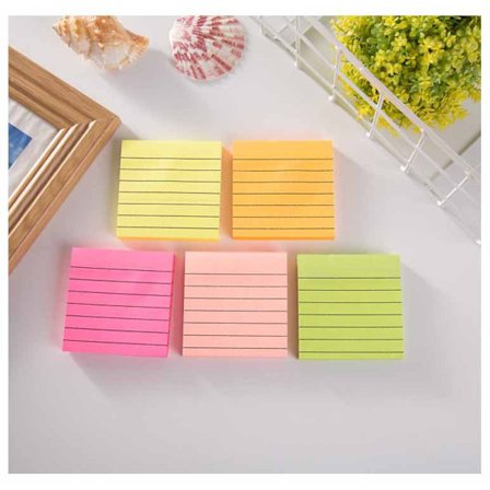 Linjerte klistrelapper for innlegg, 6 lyse farger selvklebende lapper, 10