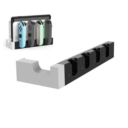 (Vit och Svart) Laddningsdockningsstation för Joycon Nintendo Switch & OLED - Laddar upp till 4 styrenheter, kompatibel med Switch och Switch OLED-