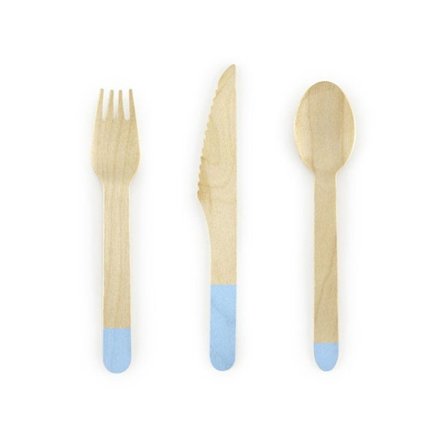 18 Stycken himmelsblå träbestick 16 cm - Blå