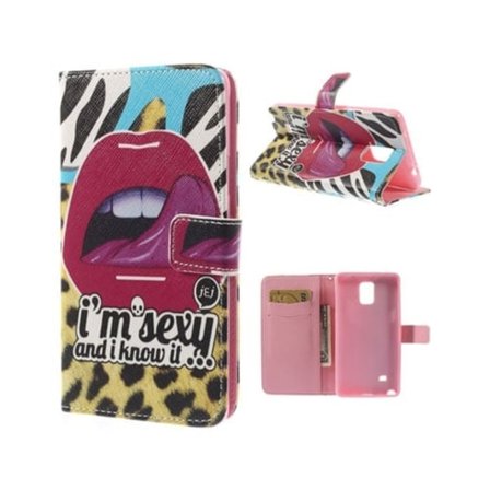 Moberg (Sexiga Läppar & Leopard) Samsung Galaxy Note 4 Läder Flip Fodral