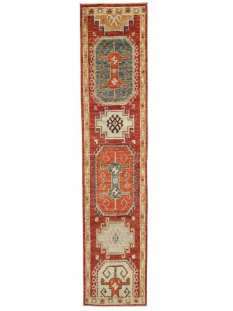 84X389 Tapis D'orient Kazak Fine De Couloir Marron/Orange (Laine, Afghanistan)