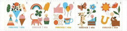USA - Forever 2023. Hilsen frimærker - Postfrisk 5-stribe