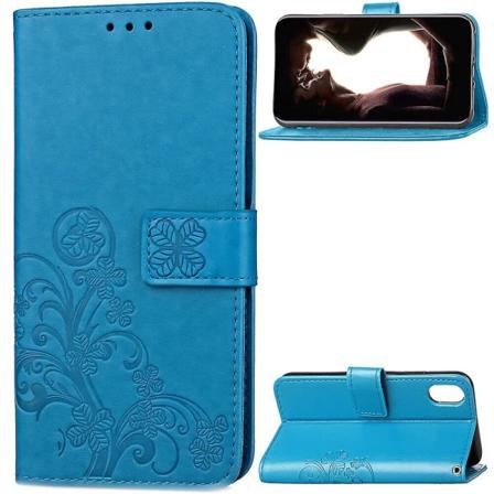 Etui for iPhone X/Xs lommebok Clover Preget beskyttende lær telefonveske Magnetisk - Blå C2 A