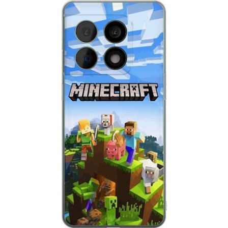 Kompatibel Mobilcover til OnePlus OnePlus 10 Pro Minecraft eventyrklippe med Steve, Alex, dyr og mobs i klassisk blokstil, hvor hele verden samler sig