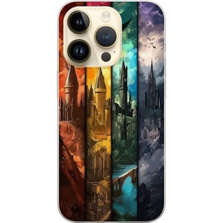 Kompatibelt Mobildeksel til Apple Apple iPhone 15 Pro Fire magiske slott i forskjellige elementfarger, episk fantasikunst med ild vann luft og mørke