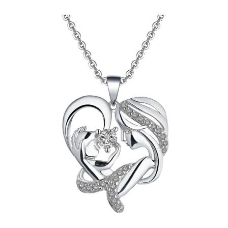 Mother's Love Micro Inlaid Pendel Hjärtformad Tvåfärgad Halsband Mode Jeweler