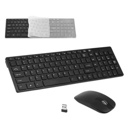 K-06 2.4G Trådlöst tangentbord och mus-combo Portabelt spanskt tangentbord för PC-dator med silikonmusöverdrag (Svart) COSHANO
