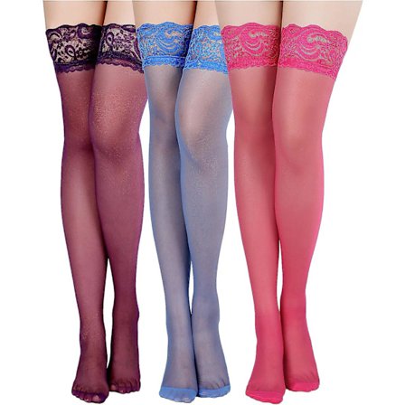 3 par dame lårhøje strømper skridsikre silikone blondestrømper silke