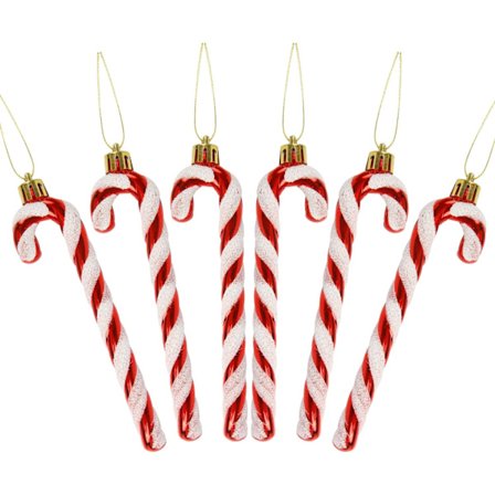 6 stk. Juleglitter Candy Cane Plast Candy Cane Juletrepynt til jul Nyttårsfestutstyr (rød og hvit)