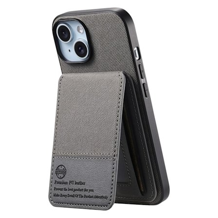 Etui til iPhone16promax grått enkelt lær stoff tekstur anti-magnetisk stativ kortlagring
